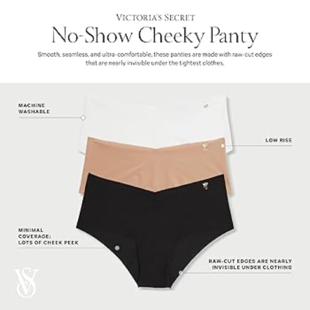 NWT SET of 3 Victoria's Secret No Show Cheeky Underwear, Size XS